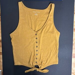 American Eagle Mustard Button V-neck Tank Tie Crop